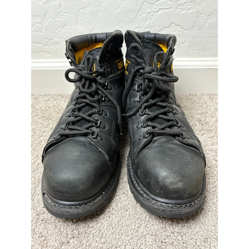Caterpillar Mens Black Leather Steel Toe Work Boots Wide ASTM F2413-05 10.5W